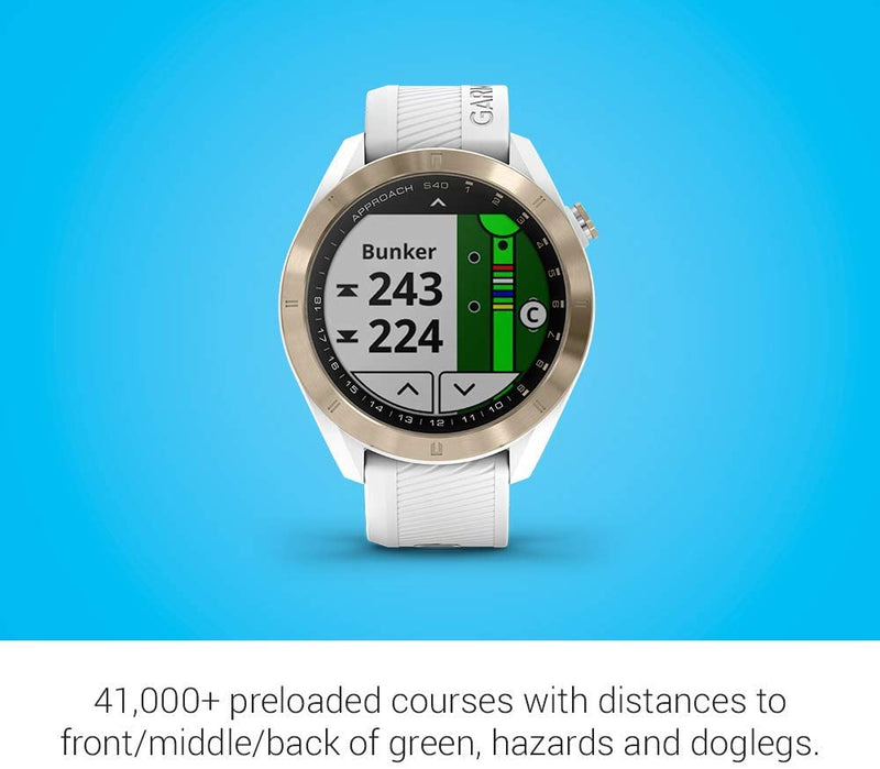 Garmin Approach S40 GPS Golf Smartwatch with Included Wearable4U Golf Tools Kit Bundle (Light Gold with White Band)