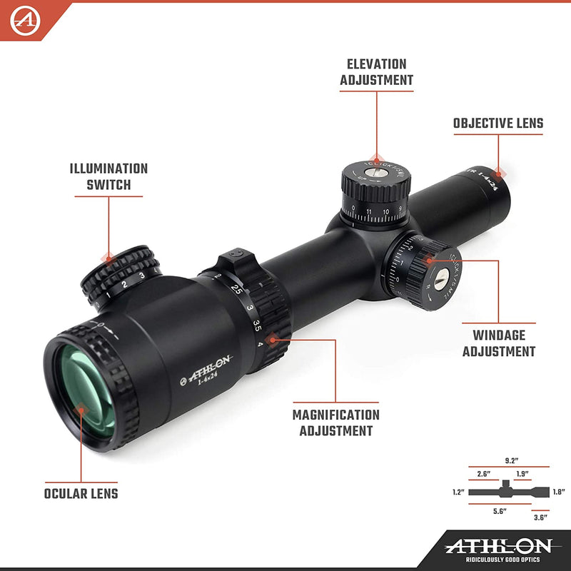 Athlon Optics TALOS BTR 1-4×24 AHSR14 Direct Dial Fixed 30mm Tube SFP Illuminated Reticle Riflescope