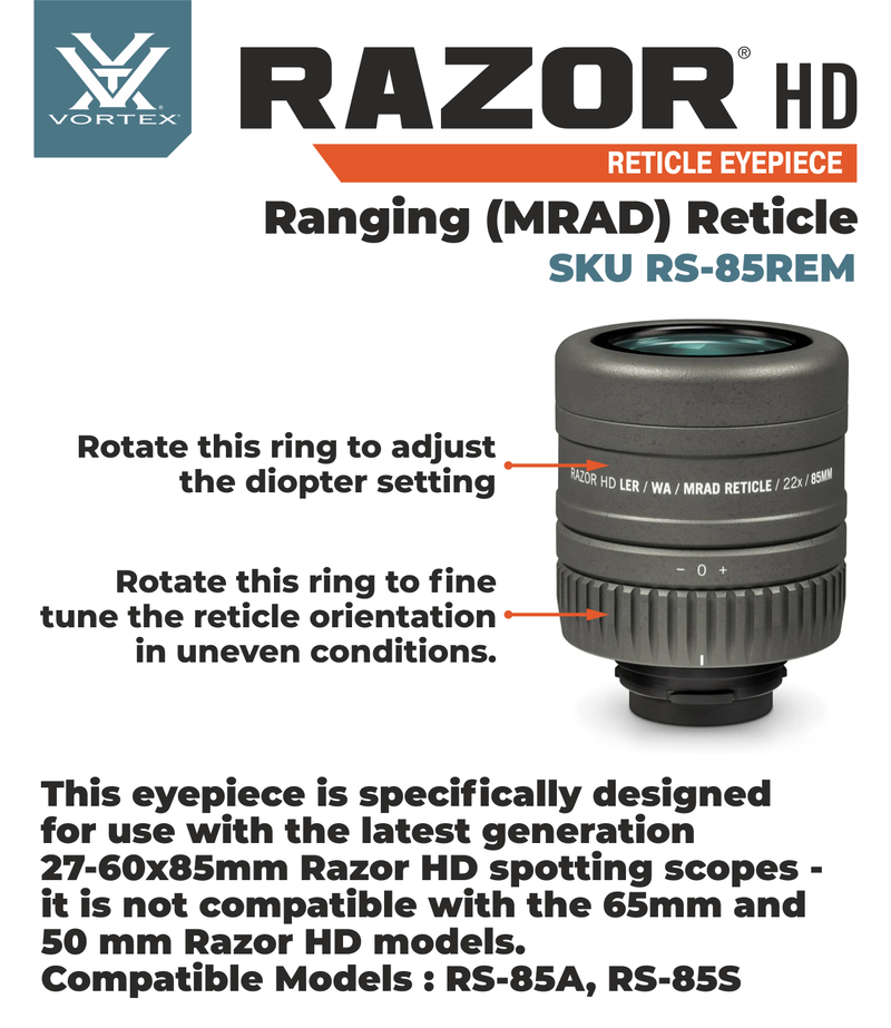 Vortex Optics Razor HD Reticle Eyepiece Ranging MRAD with Free Hat and Lens Cleaning Pen Bundle