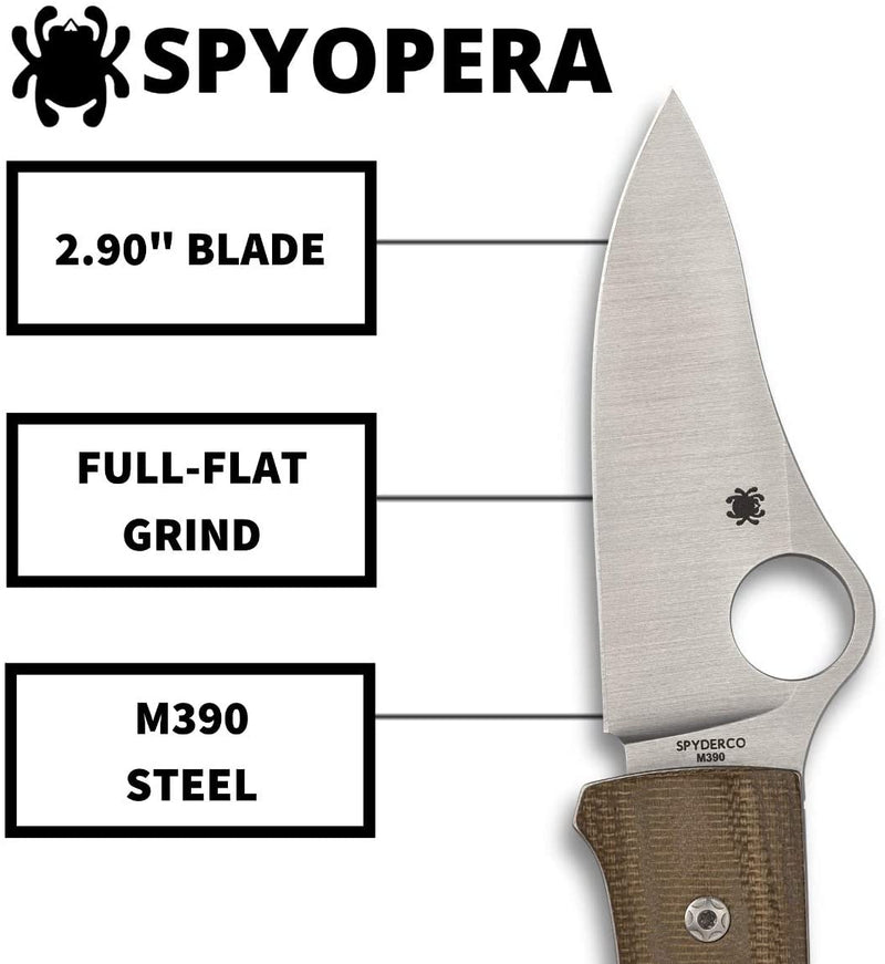 Spyderco C255CMP SpyOpera PlainEdge Brown Micarta Handle Folding Knife