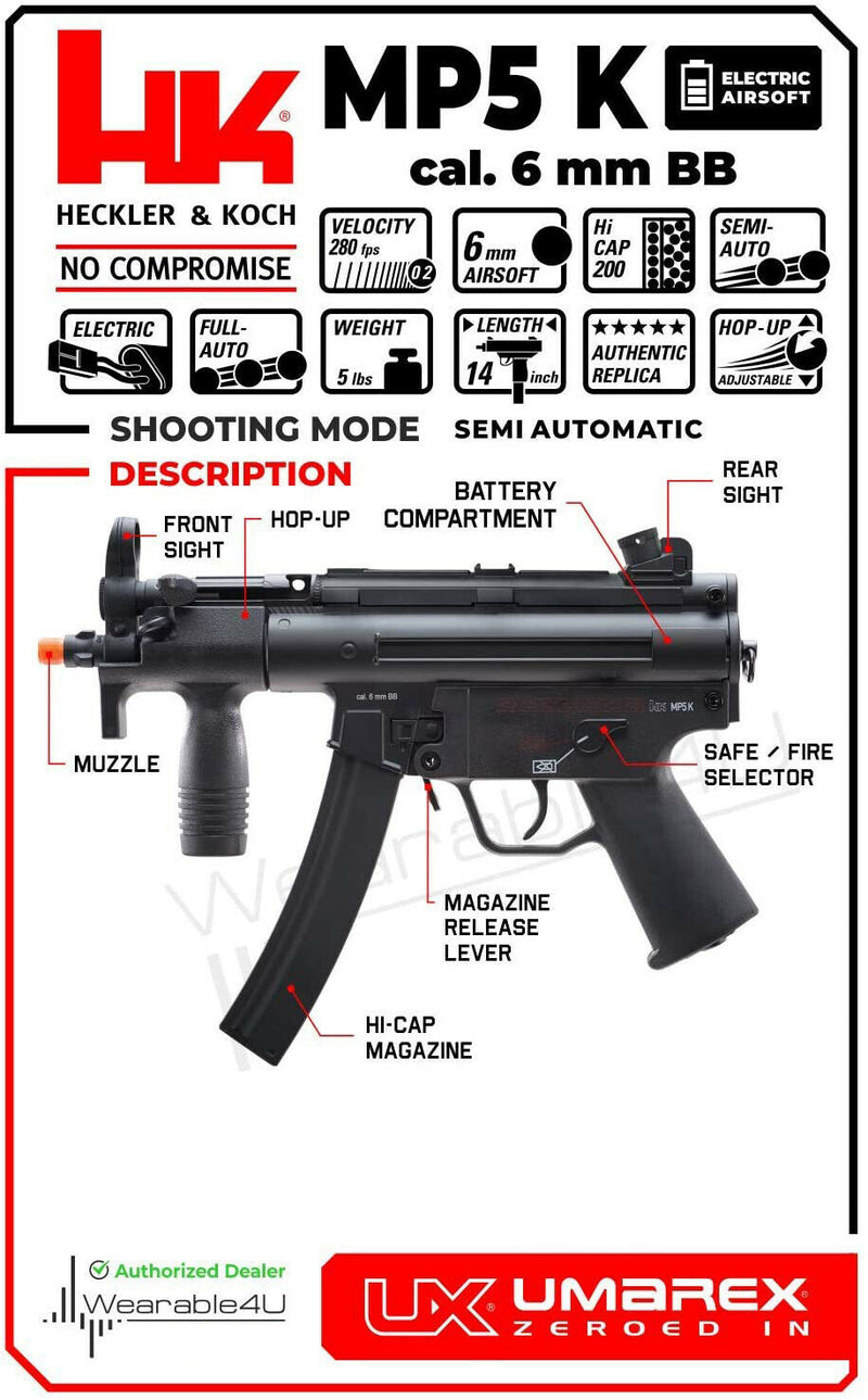 Umarex HK Heckler & Koch MP5K BB Airsoft Rifle AEG Electric Black