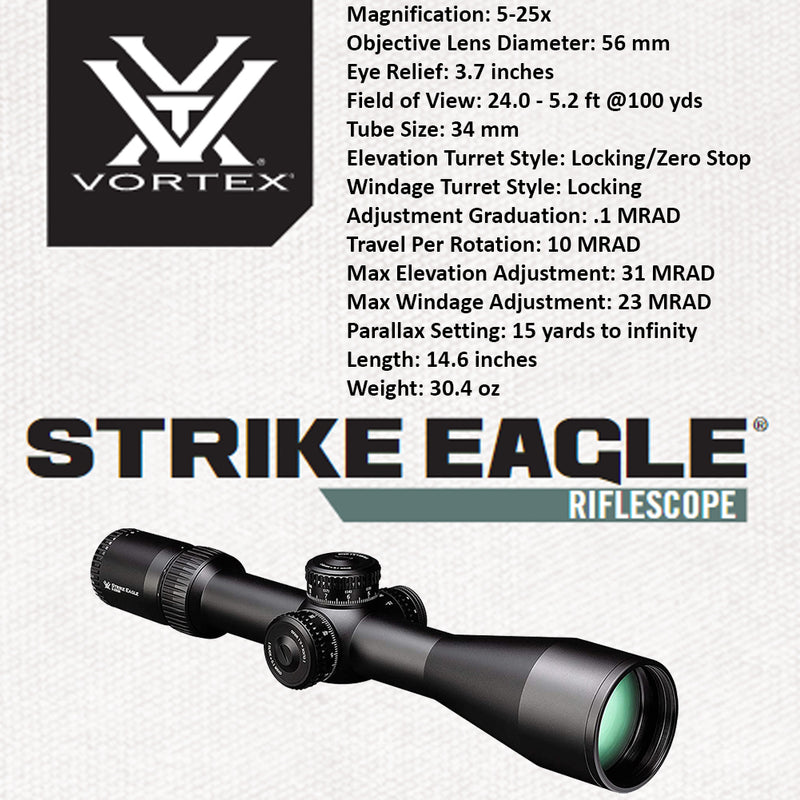 Vortex Optics Strike Eagle 5-25x56 FFP EBR-7C (MRAD) Reticle Riflescope with Wearable4U Lens Cleaning Pen and Free Hat Bundle