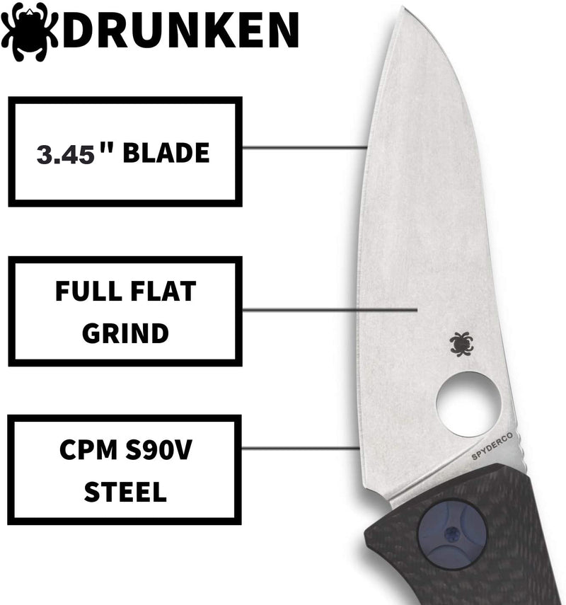 Spyderco C235CFTIP Drunken Titanium Carbon Fiber Handle PlainEdge Premium Folding Knife
