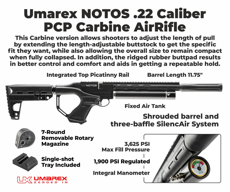 Umarex Notos PCP .22 Caliber Pellet Carbine Air Rifle (2254847) with Pack of 250x .22 Cal Pellets and Extra Mag Bundle