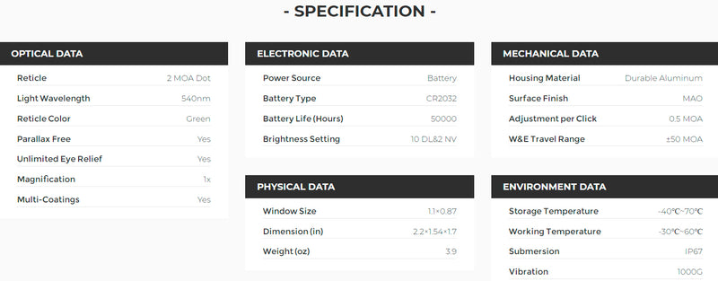 Holosun AEMS CORE 2 MOA and Shake Awake Reflex Green Dot Sight AEMS-CORE-120101