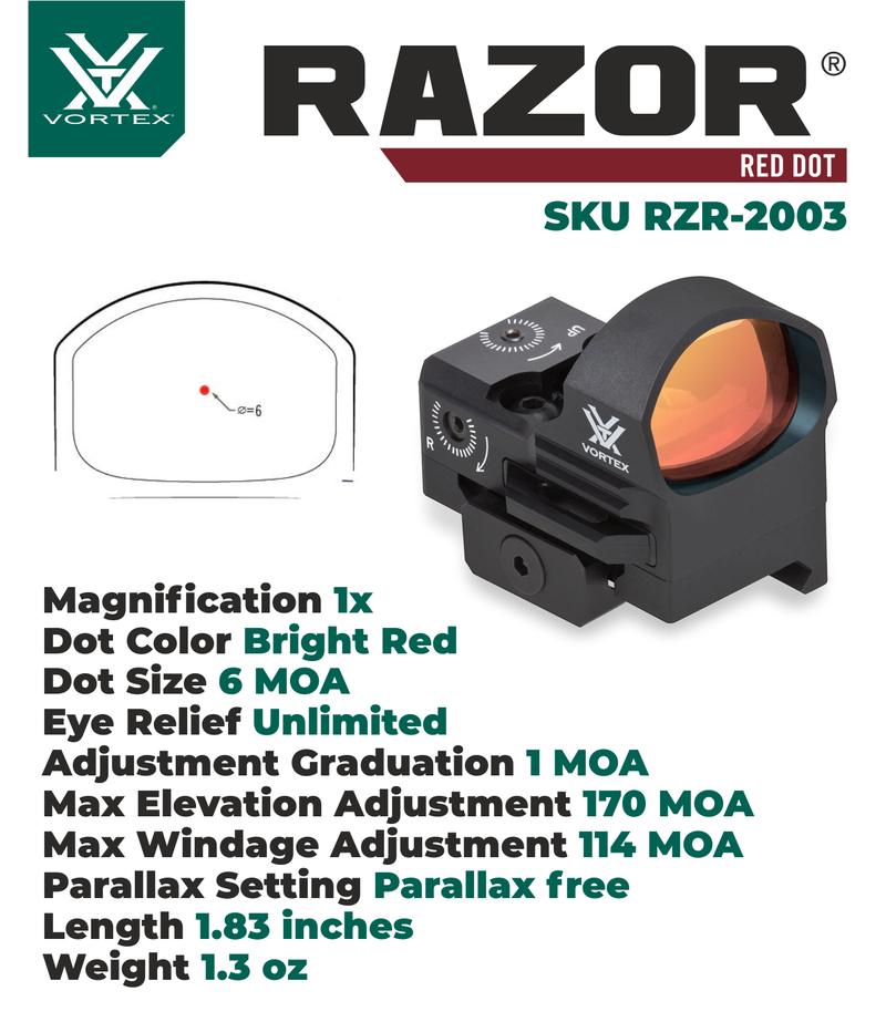 Vortex Optics Razor Red Dot Sight 6 MOA Dot with Vortex Optics Free Hat, Black Camo Bundle