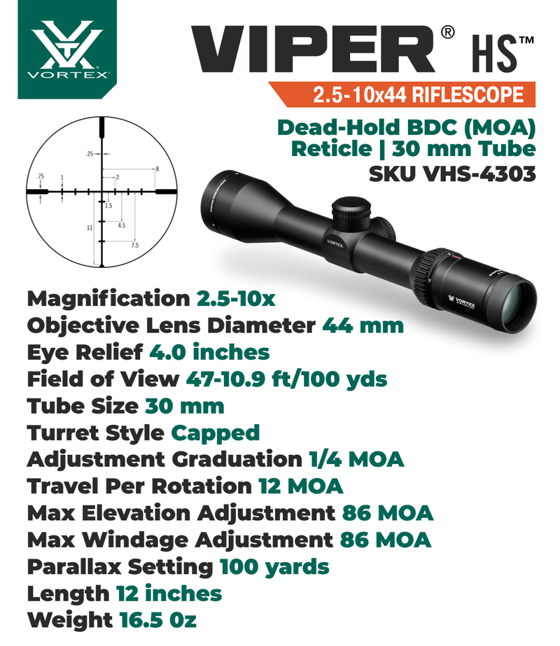 Vortex Optics Viper HS 2.5-10x44 SFP BDC Riflescope VHS-4303