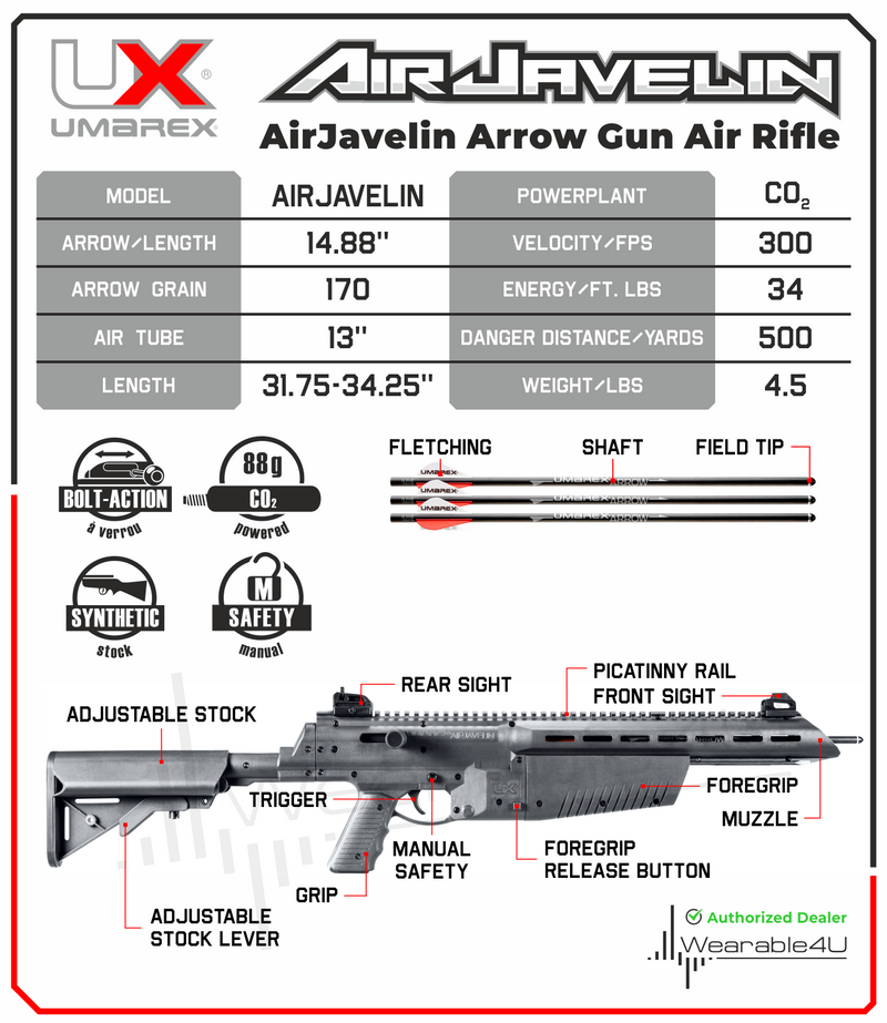 Umarex AirJavelin Arrow Gun Air Rifle with 3 Carbon Fiber Arrows, Black