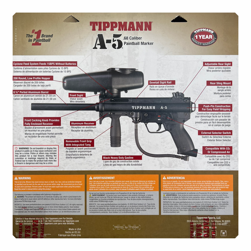 Tippmann A-5 with Response Trigger .68 Caliber Paintball Marker with Hawki 48ci HPA Tank Bundle