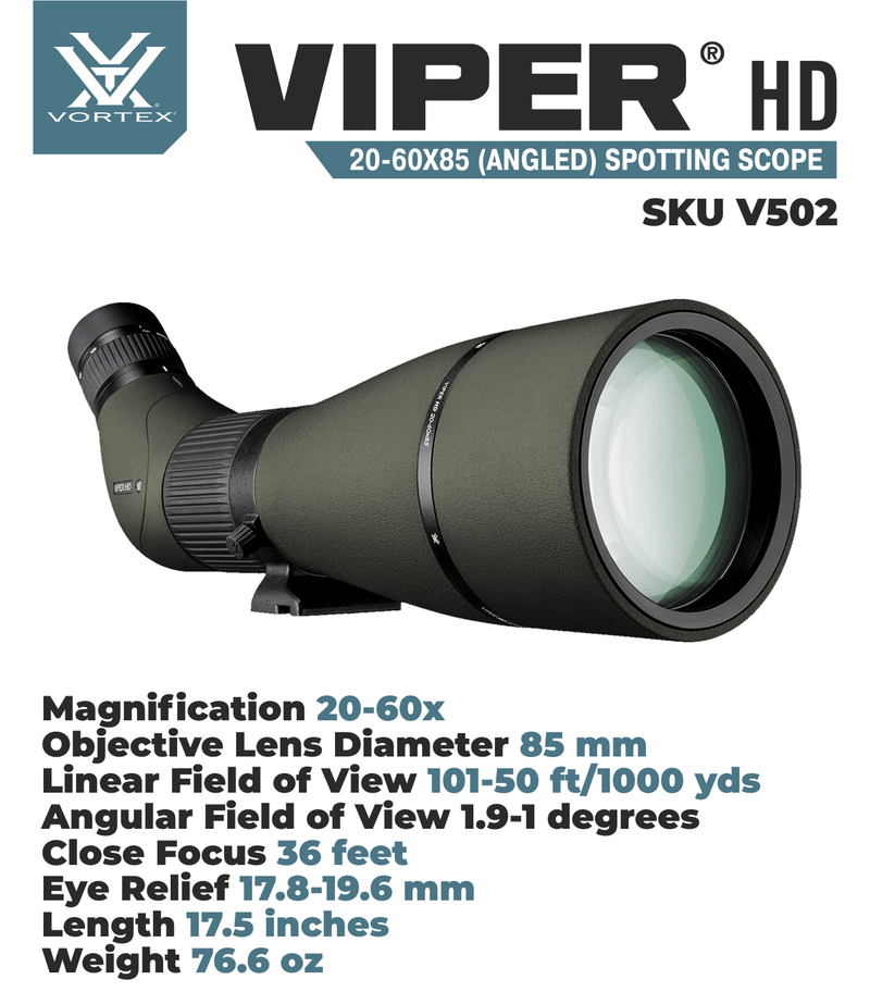 Vortex Optics Viper HD 20-60x85 Angled Spotting Scope V502 with Wearable4U Bundle