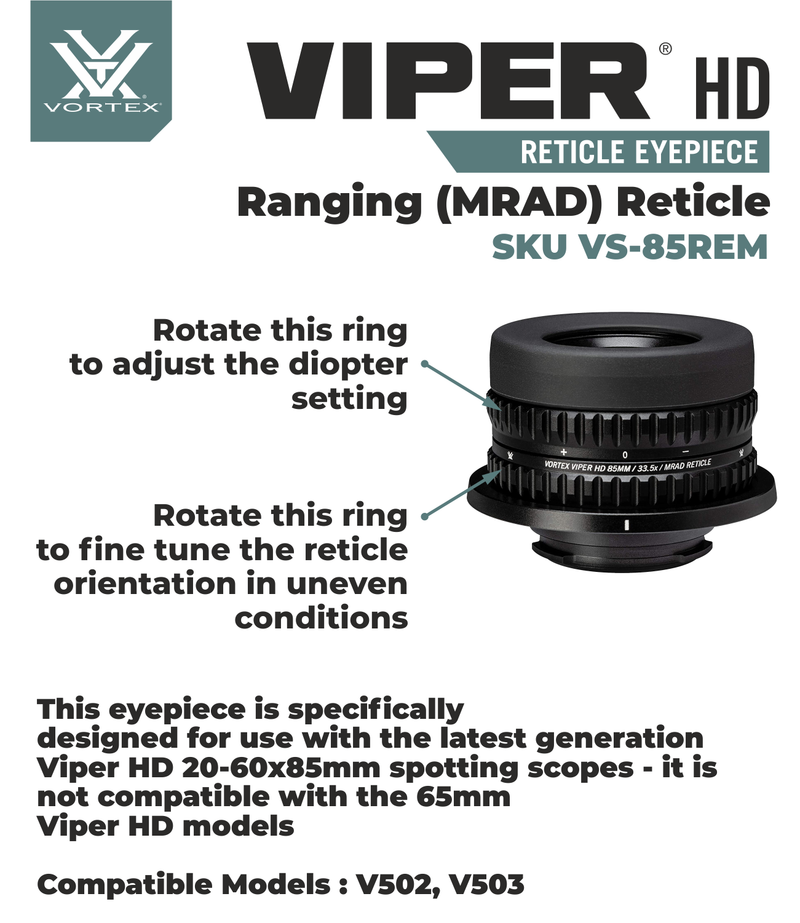Vortex Optics Viper HD 85mm Spotting Scope Reticle Eyepiece Ranging (MRAD) with Free Hat and Wearable4U Bundle