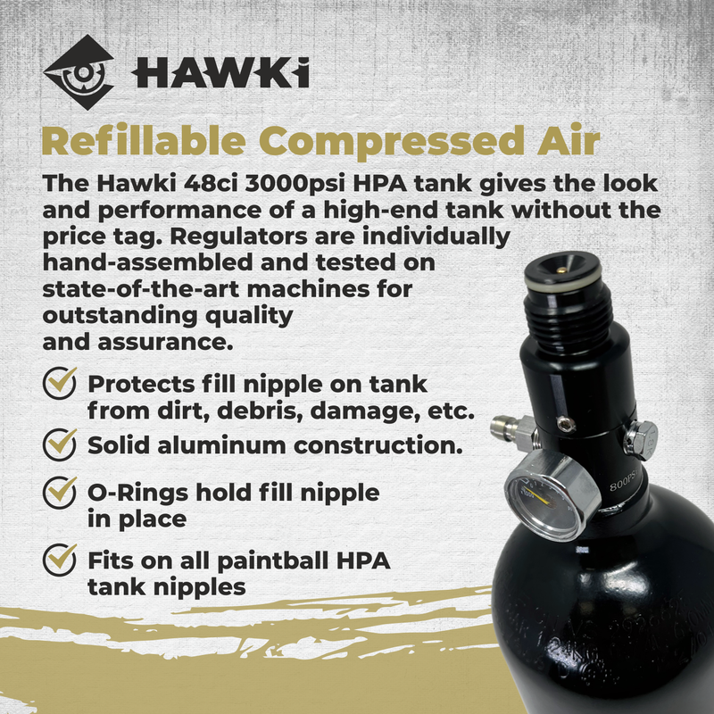 Hawki Hi-48ci3K-AT Aluminum HPA Tank - 48/3000 High Pressure Refillable Air Tank Systems for Paintball Standard Regulator