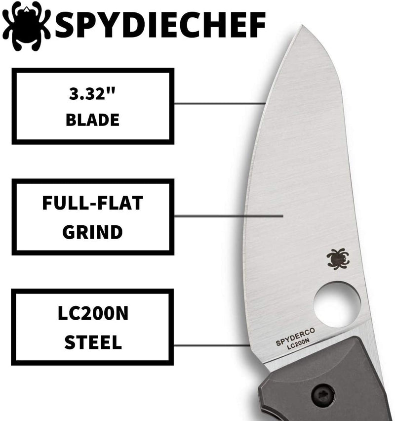Spyderco SpydieChef Titanium Handle Plain Edge 3.32" Premium Folding Knife (C211TIP)