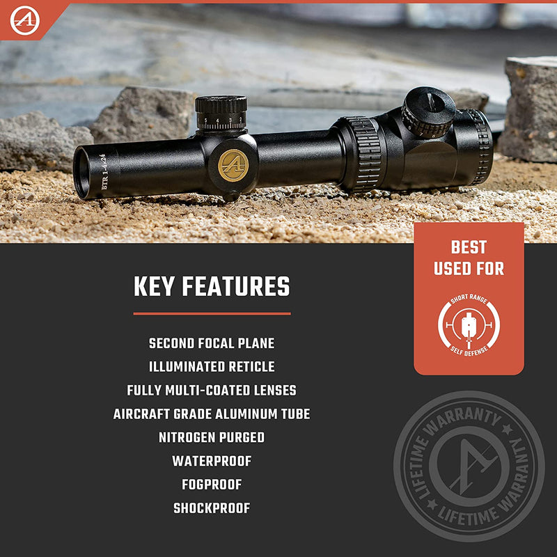 Athlon Optics TALOS BTR 1-4×24 AHSR14 Direct Dial Fixed 30mm Tube SFP Illuminated Reticle Riflescope