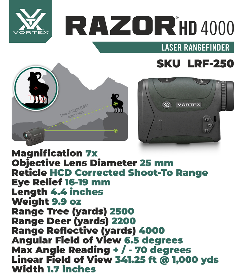Vortex Optics Razor HD 4000 Laser Rangefinder (LRF-250)
