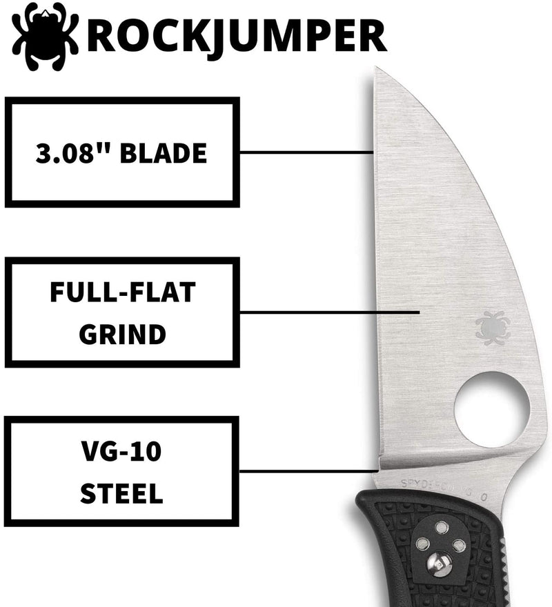 Spyderco RockJumper Lightweight PlainEdge Folding Knife with 3.08" VG-10 Steel Wharncliffe Blade and Black FRN Handle