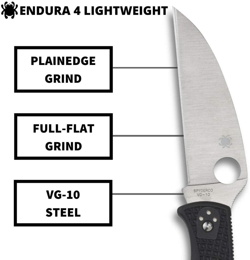 Spyderco Endura 4 FRN Black Wharncliffe 3.78" Plain Edge Lightweight Folding Pocket Knife (C10FPWCBK)