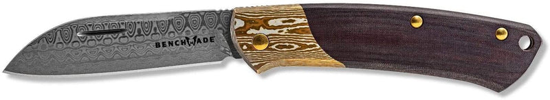 Benchmade 319-201 Proper Gold Class, 2.82" Damasteel, Mokume Bolster, Burgundy/Black Linen Micarta Handle Knife