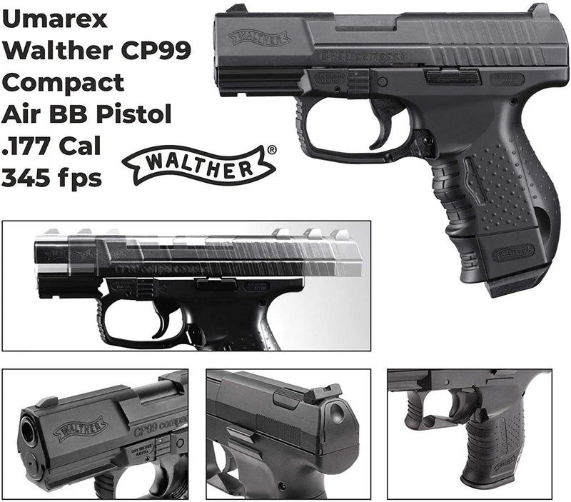 Umarex Walther CP99 Compact BB Blowback CO2 Air Pistol with CO2 12 Gram (5 Pack) and Pack of 1500 BBs Bundle