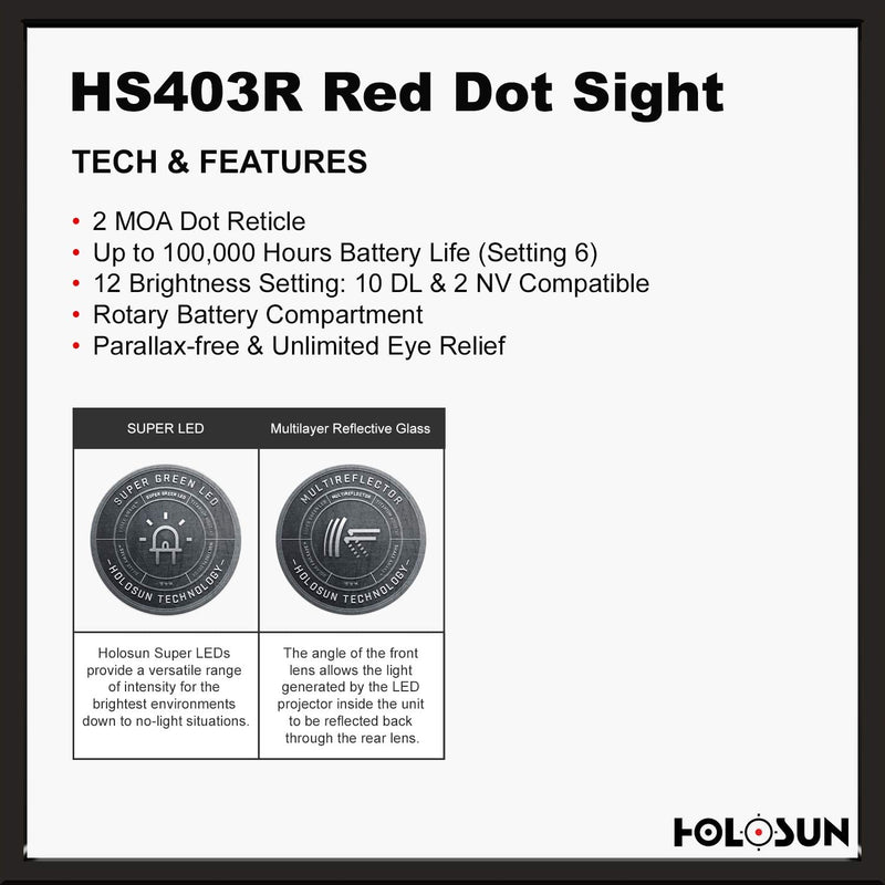 Holosun HS403R Micro Optical 2 MOA Red Dot Sight