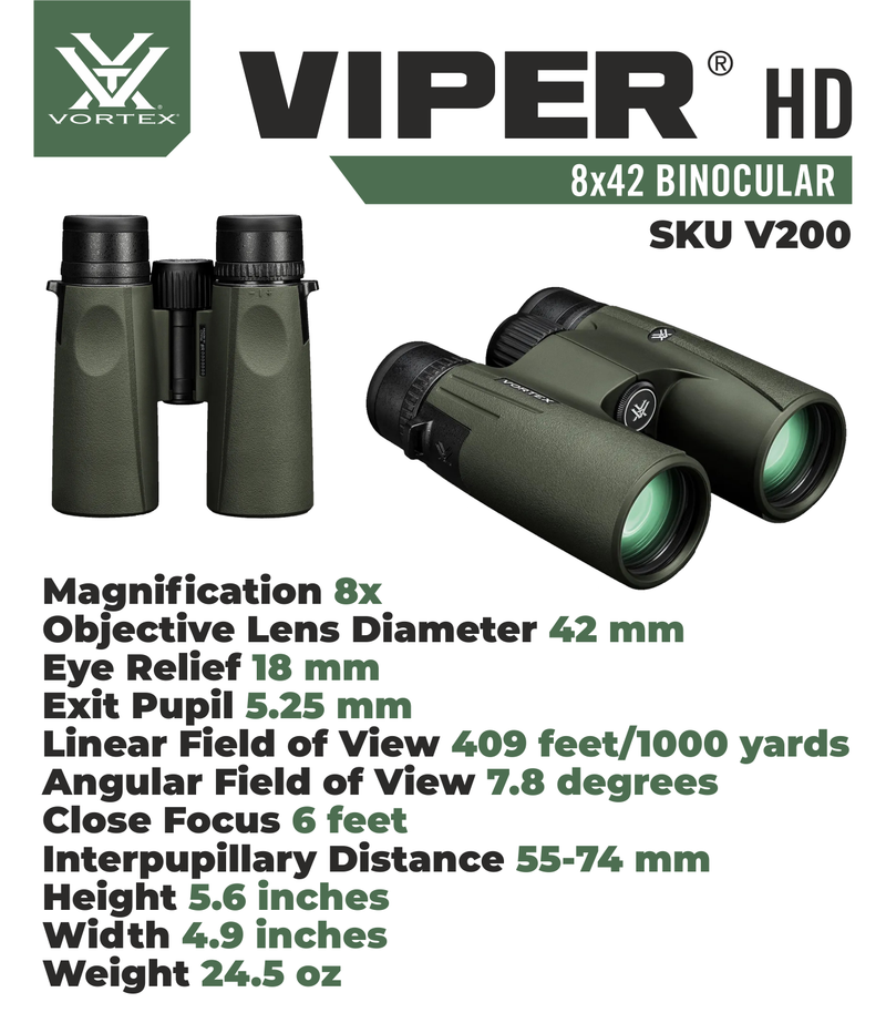 Vortex Optics Viper HD 8x42 Roof Prism Binocular V200