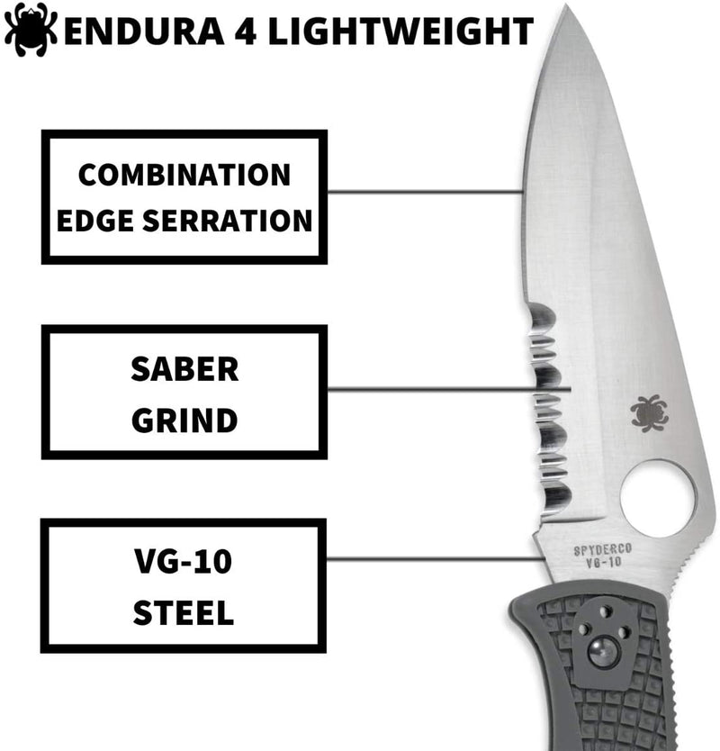 Spyderco Endura 4 FRN Foliage Green C10PSFG Folding  Partially Serrated Edge Pocket Knife