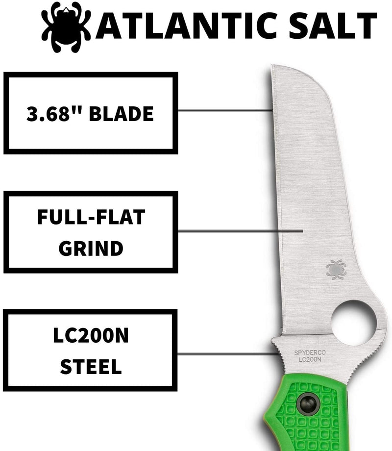 Spyderco C89FPGR Atlantic Salt Plain Edge Green Lightweight LC200N Folding Knife