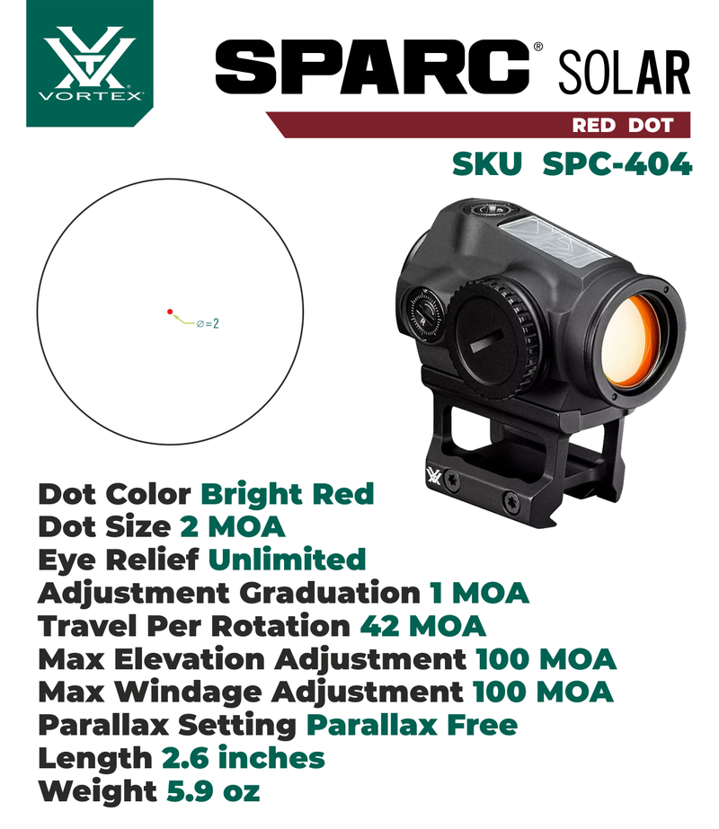 Vortex Optics SPARC Fully Multi-Coated Solar Red Dot Sight, 2 MOA Dot with Wearable4U Bundle