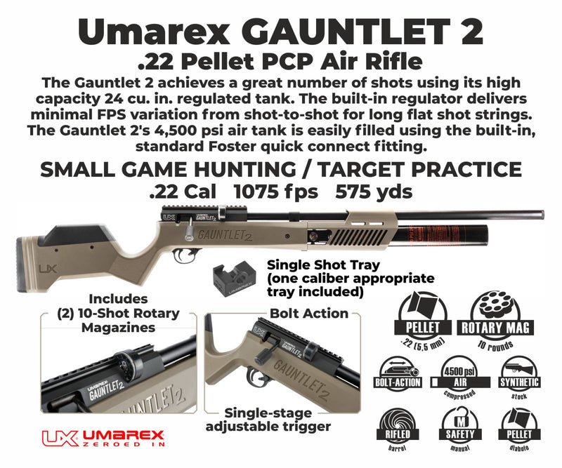 Umarex 2254825 Gauntlet 2 PCP Pellet Gun .22 Caliber Bolt-Action Air Rifle