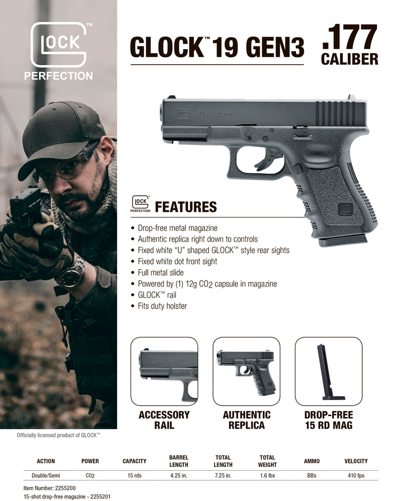 Umarex GLOCK 19 Gen3 .177 Caliber CO2 BB Gun Air Pistol (2255200) with Wearable4U Bundle