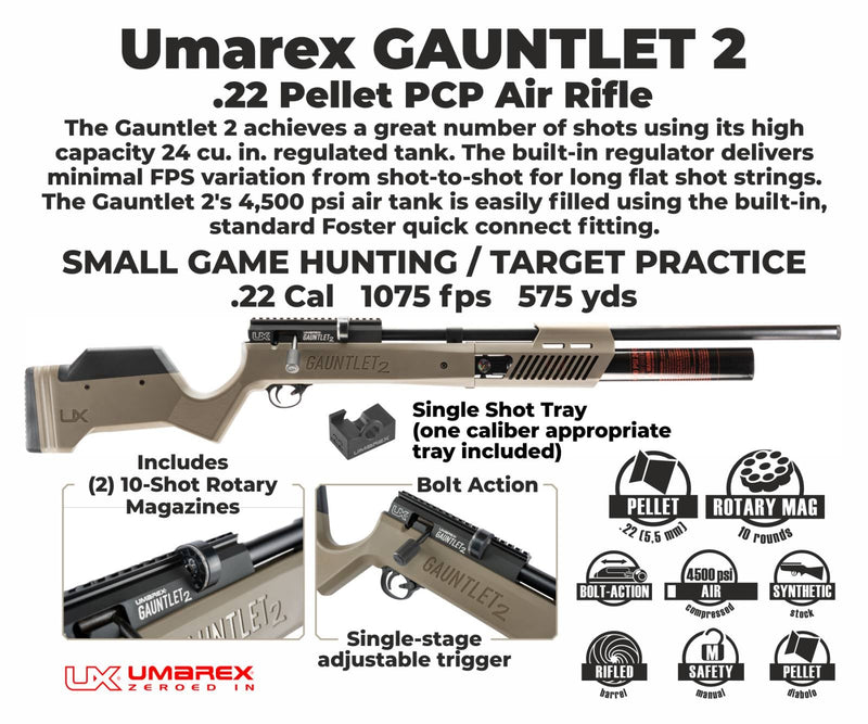 Umarex 2254825 Gauntlet 2 PCP Pellet Gun .22 Caliber Bolt-Action Air Rifle with Wearable4U Bundle
