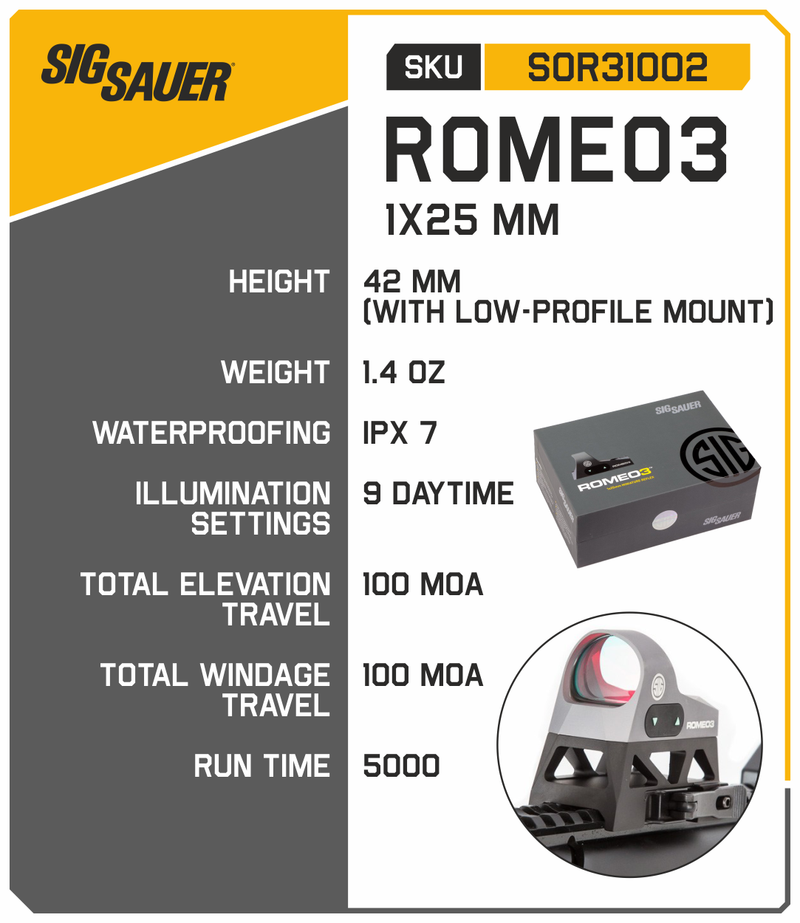 Sig Sauer ROMEO3 1X25mm 3 MOA Waterproof Red Dot Sigh