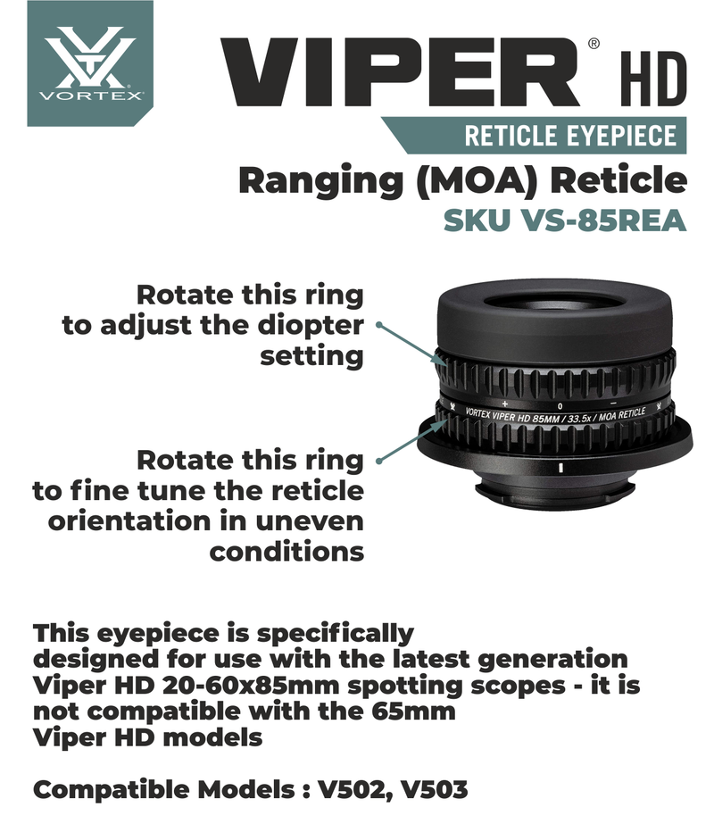 Vortex Optics Viper HD 85mm Spotting Scope Reticle Eyepiece Ranging (MOA) with Free Hat and Wearable4U Bundle