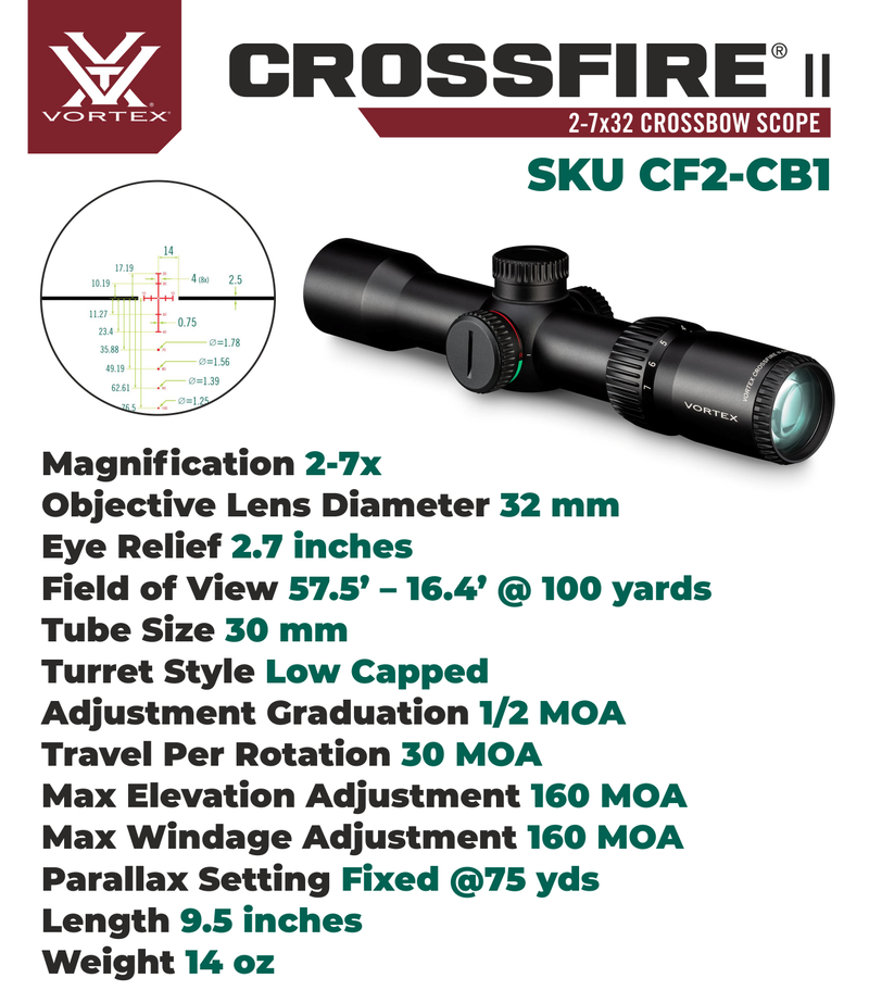 Vortex Optics Crossfire II 2-7x32 SFP Crossbow Scope Kit with Wearable4U Bundle