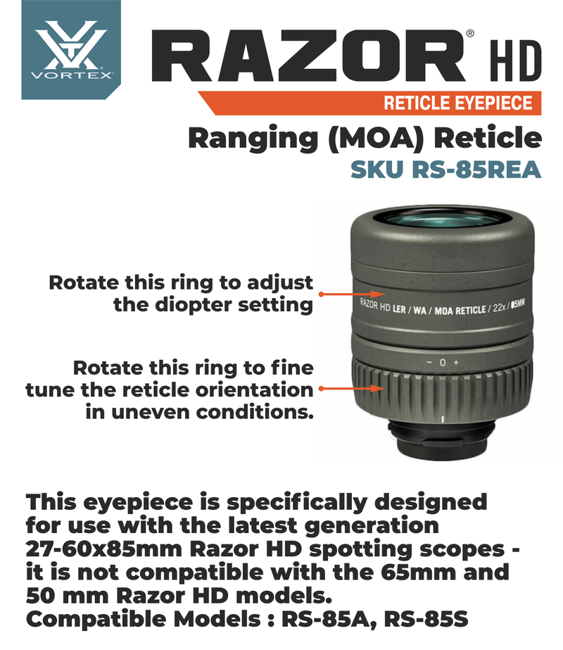 Vortex Optics Razor HD Reticle Eyepiece Ranging MOA with Free Hat and Lens Cleaning Pen Bundle