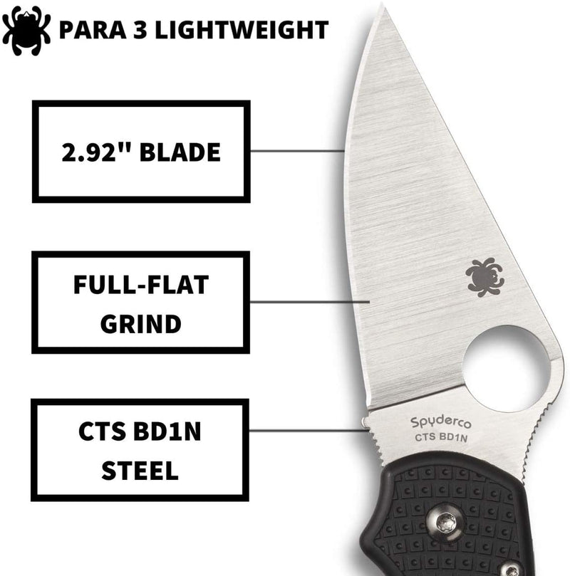 Spyderco Para 3 Lightweight 2.93" Plain Edge Folding Pocket Knife (C223PBK)
