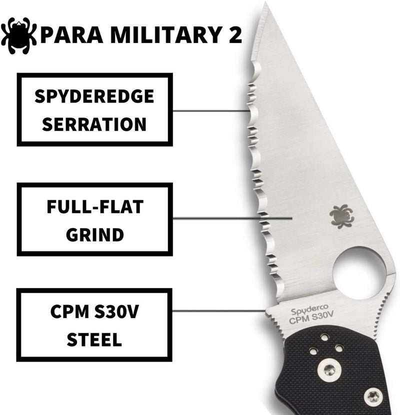 Spyderco Para 2 SpyderEdge Folding Knife with 3.42" CPM S30V Steel Blade and Durable G-10 Handle
