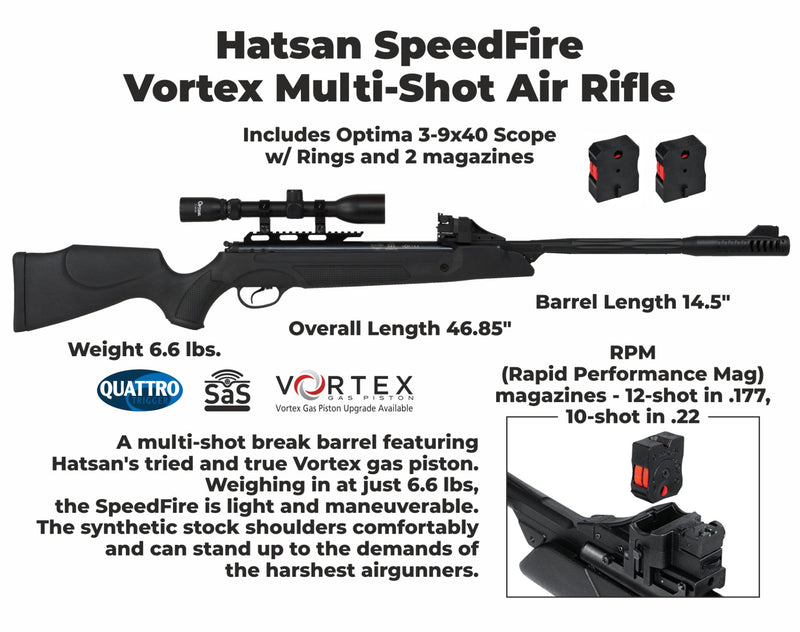 Hatsan SpeedFire Black Air Rifle with Paper Targets and Lead Pellets Bundle