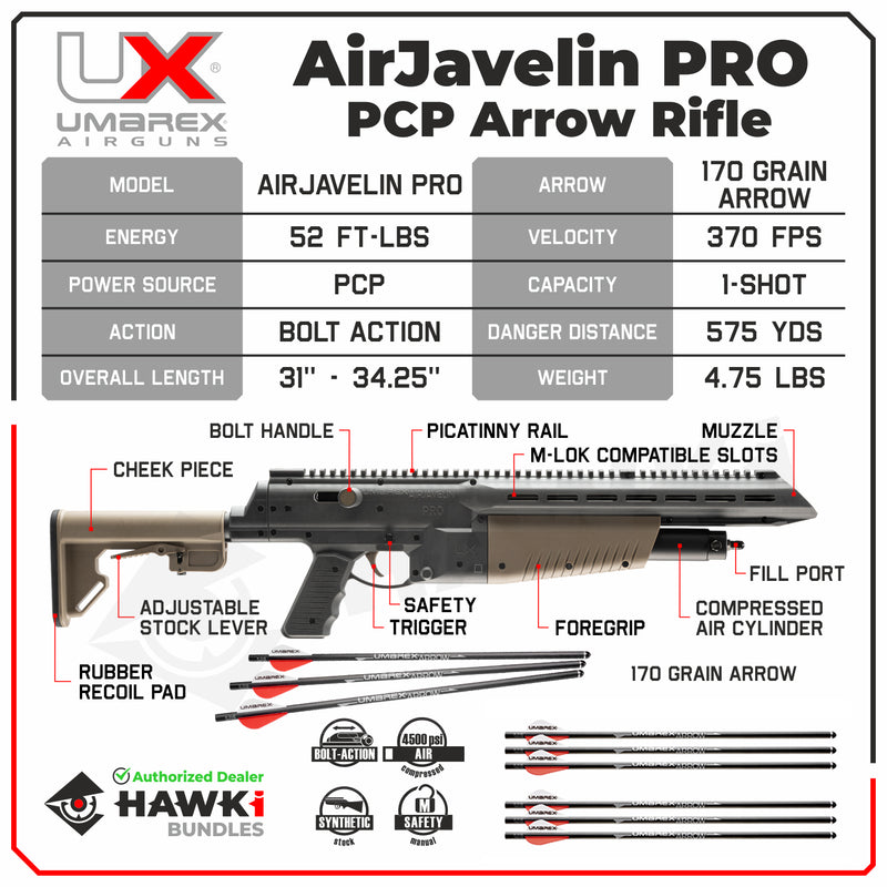Umarex AirJavelin Pro PCP Arrow Launcher Air Rifle (2252668) with 6 Arrows Bundle