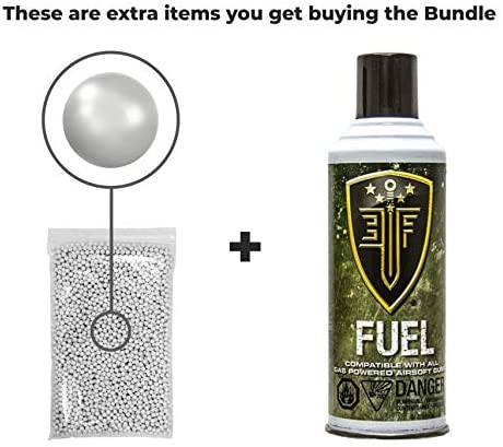Umarex Elite Force H&K VP9 GBB(VFC) Airsoft Pistol GBB Air Soft Gun with Elite Force Airsoft Green Gas Can and Wearable4U Pack of 1000 6mm 0.20g BBs Bundle (Black)