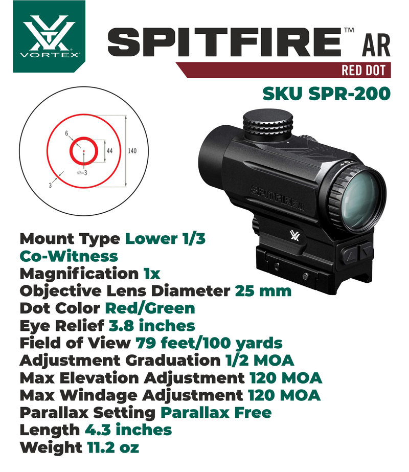 Vortex Optics SPR-200 Spitfire Prism Scope 1x DRT MOA with Wearable4U Bundle