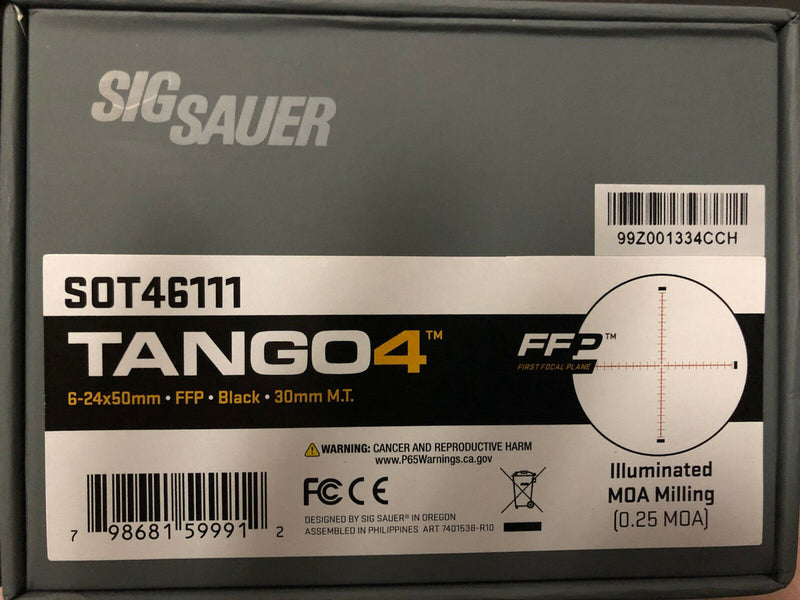 Sig Sauer Tango4 6-24x50 30mm Riflescope, FFP, MOA Milling Illuminated Reticle, Black