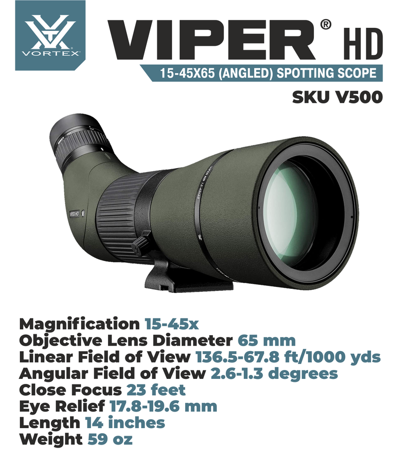 Vortex Optics Viper HD 15-45x65 Angled Spotting Scope with Free Hat and Wearable4U Bundle
