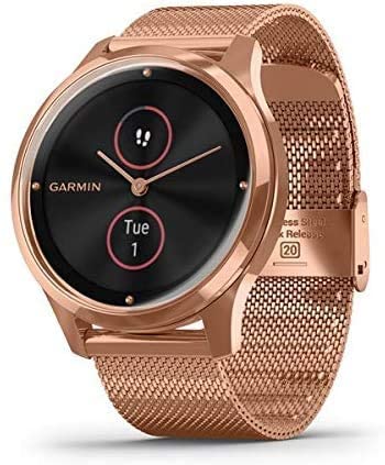 Garmin Vivomove 3 Luxe, Hybrid Smartwatch with White Earbuds Bundle (18K Rose Gold/Black, Milanese)