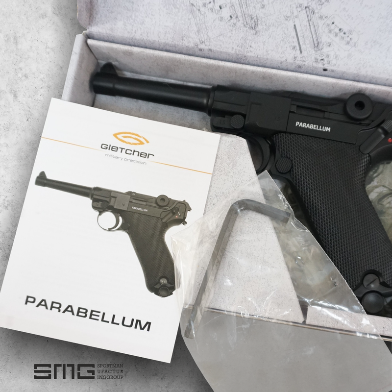 Gletcher Parabellum .177 Cal CO2 Blowback Full Metal Single-action BB Air Pistol with Included Bundle