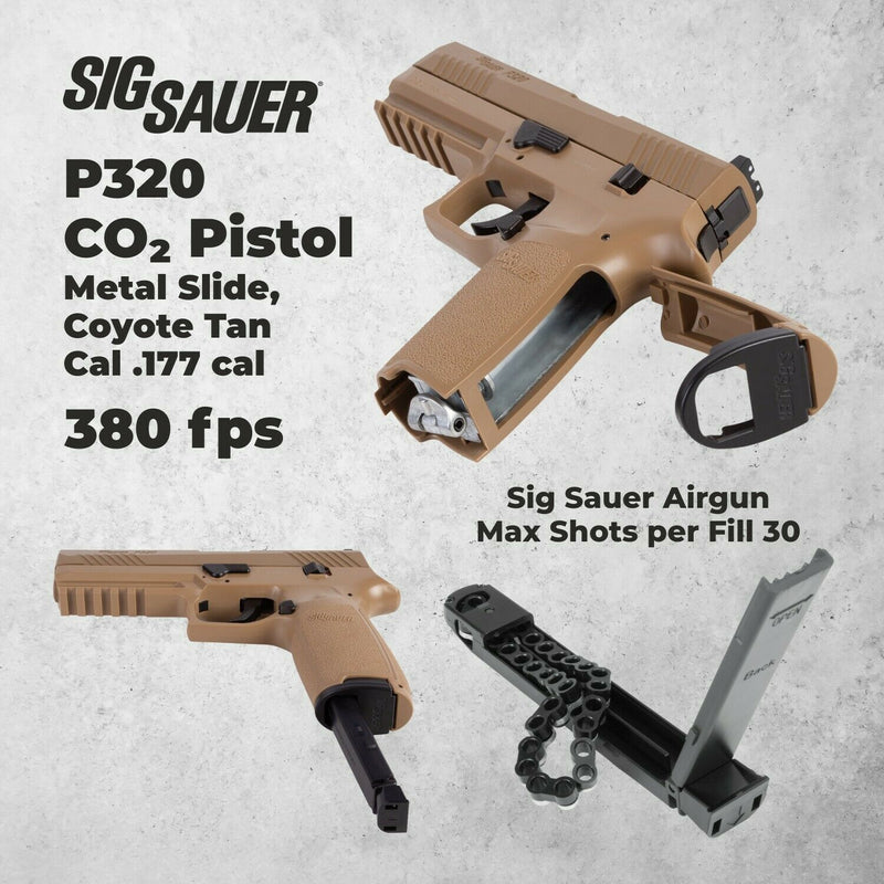 SIG Sauer P320 CO2 Pistol .177 CAL Air Gun, Tan Metal Slide AIR-P320-177-30R-CYT