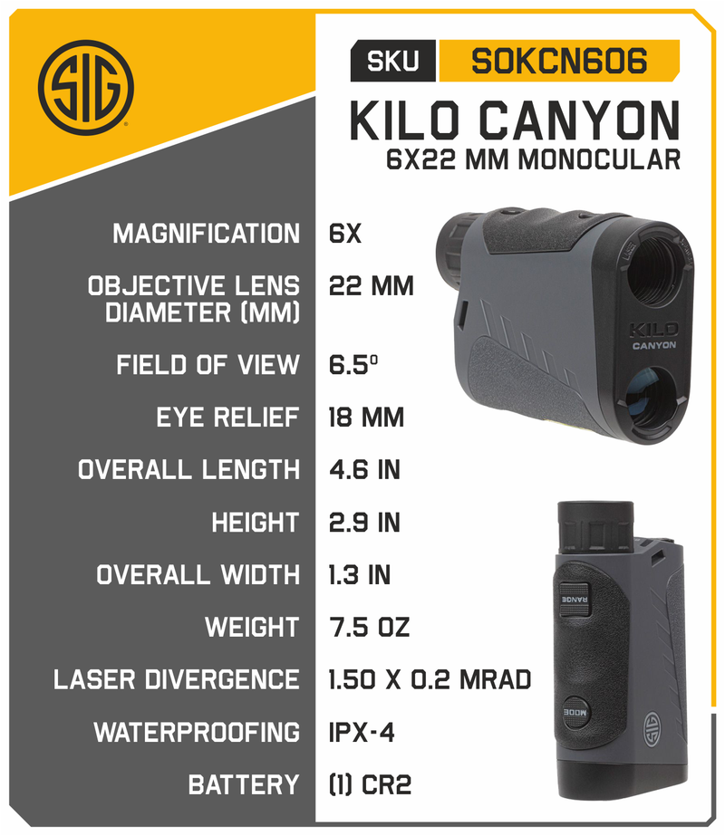 Sig Sauer SOKCN606 KILO CANYON 6X22mm Monocular Rangefinder