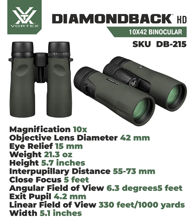 Vortex Optics DB-215 Diamondback HD 10x42 Binocular with Free Hat Bundle
