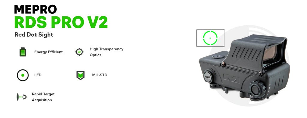 Meprolight Mepro RDS PRO V2 Red Dot Sight, 2.2 MOA Green Bullseye Reti ...