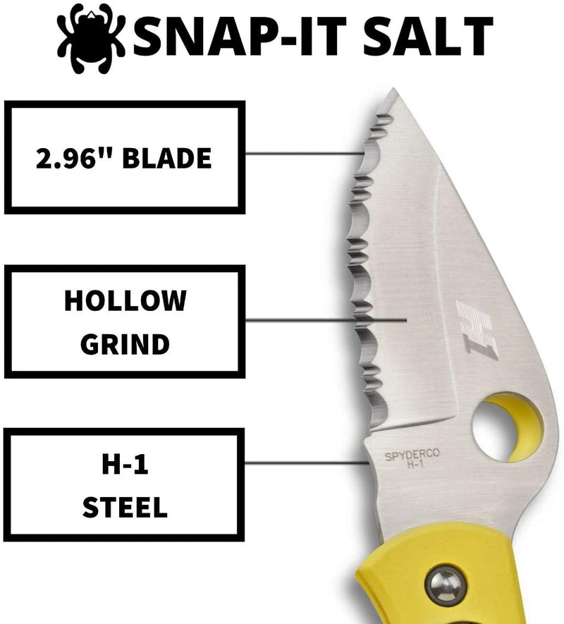 Spyderco Snap-It Salt SpyderEdge Folding Knife with Black/Yellow Lightweight FRN Handle